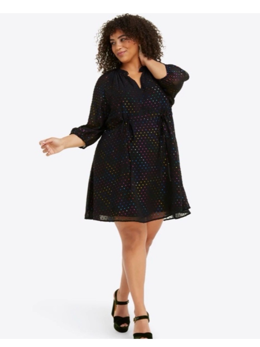 Draper James Black Kelli Mini Dress with Multicolor Dot Print